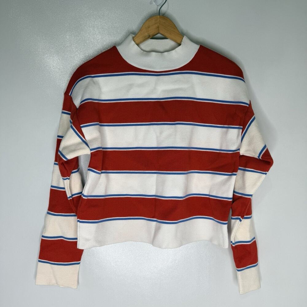 MNG by Mango Womens Size S Striped Cropped Sweater Red White Blue Crewneck